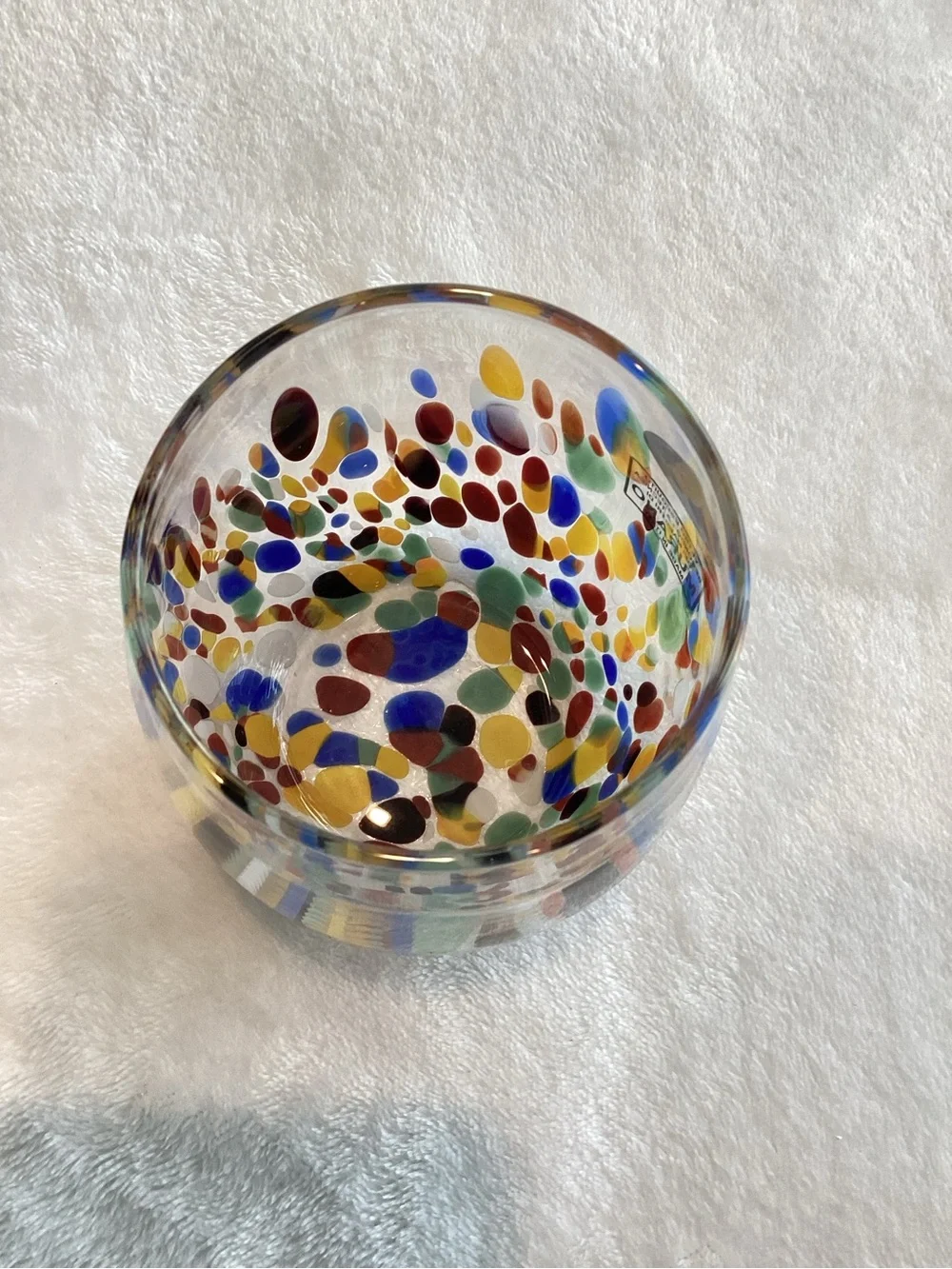 🇮🇹Murano Crystal Stemless Wine Glasses Set of 2 New Colorful Confetti Hand Made